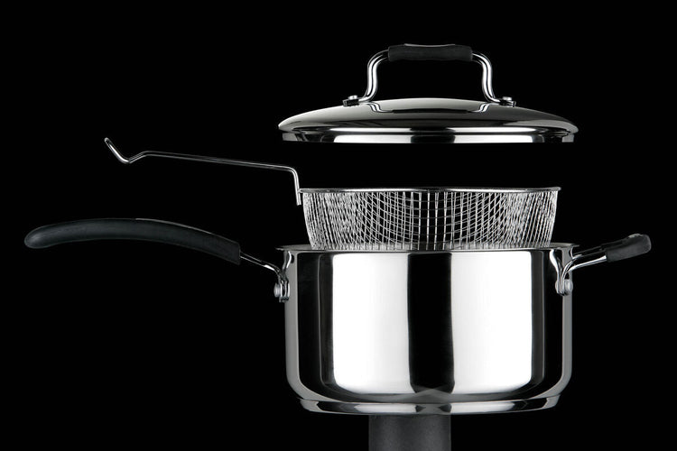 Tenzo 22 cm Stainless Steel Chip Pan with Glass Lid and Wire Basket