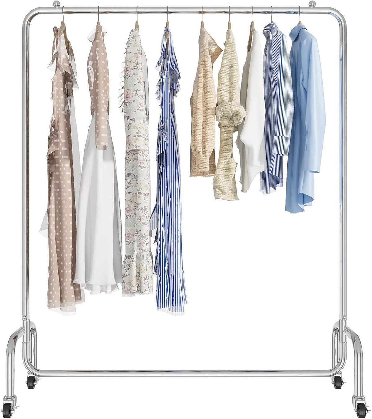 Vivo Technologies Heavy Duty Clothes Rail Freestanding Garment Rail Metal Clothes Rack on Wheels Clothing Rail Holds 100 kg for Shop Home Office Bedroom Laundry Room Indoor