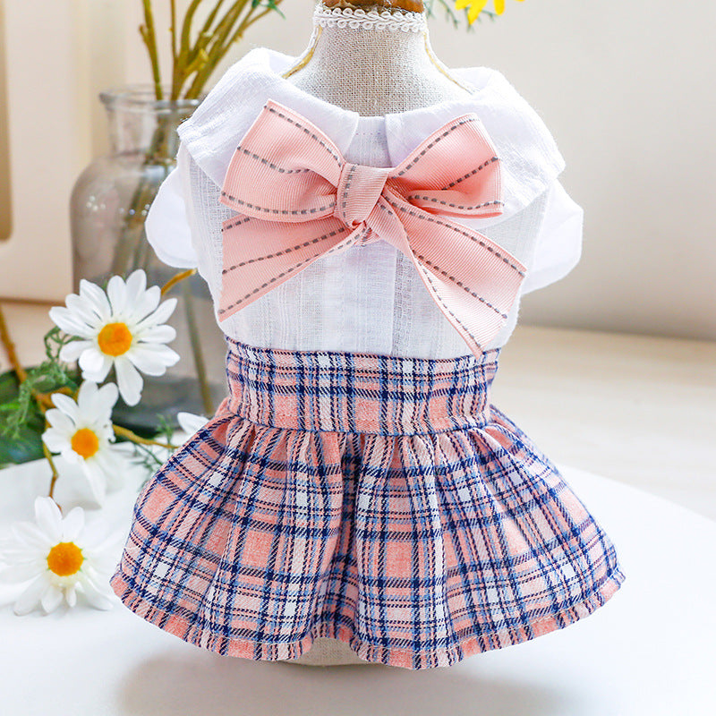 Spring Summer Pet Dog Clothes Sweet Princess Skirt Lattice