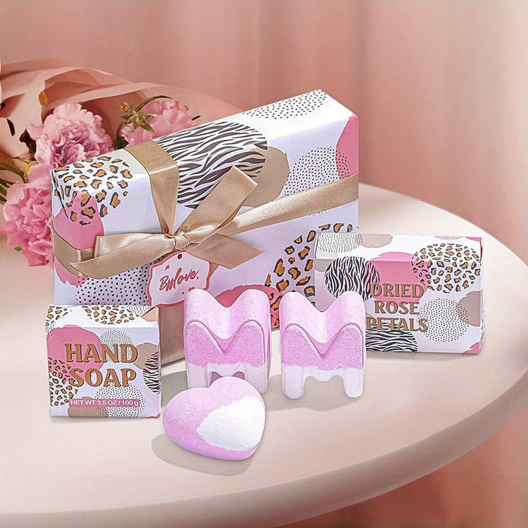 Luxurious Rose & Lavender Bath Bomb Set - 3 Handmade Bombs, Soap Bar & Petals - Perfect for Birthdays, Mother's Day, Valentine's Gifts
