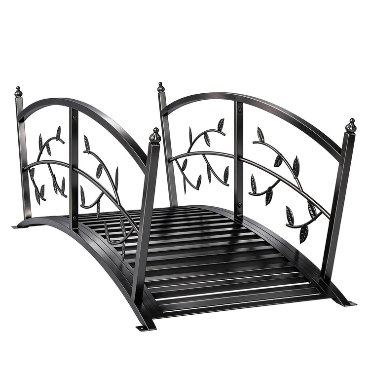 Outsunny 1.2M Metal Garden Bridge with Safety Railings, Outdoor Pond Bridge, Arch Decorative Footbridge for Creek Stream