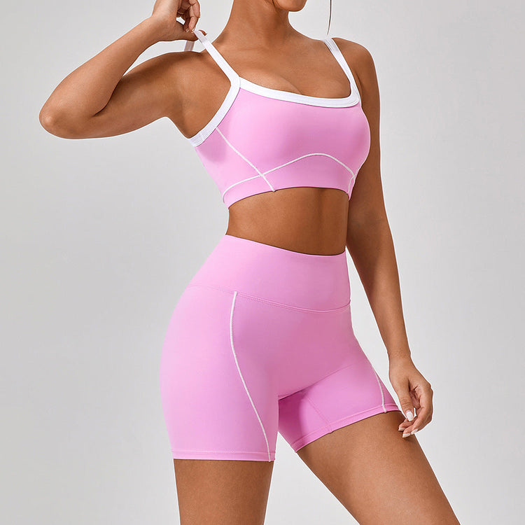 Outdoor Sports Yoga Suits Women's Spaghetti Strap Contrast Color Fitness Set Outfits