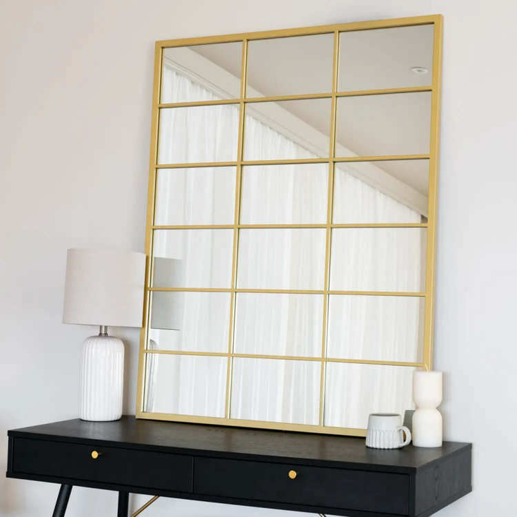 Kyō - Gold Metal Rectangle Lattice Grid Mirror - 120cm x 95cm