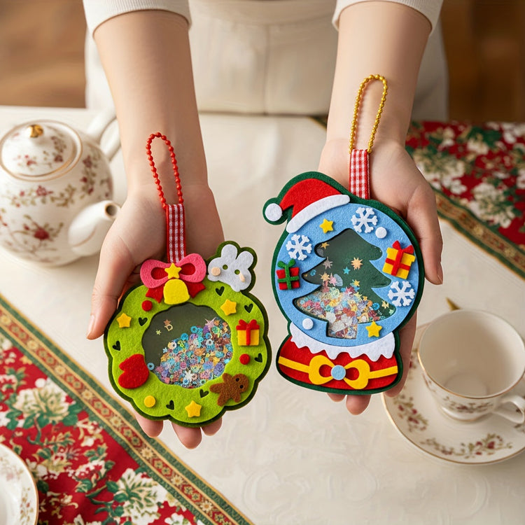 4pcs Christmas Felt Applique Kit, Handmade Ornament Material Set HolidayDecorations, Four Styles Santa Claus, Wreath, Christmas Tree, Crystal Ball, 1 Set Of Materials, Suitable For Festive Gifts,
