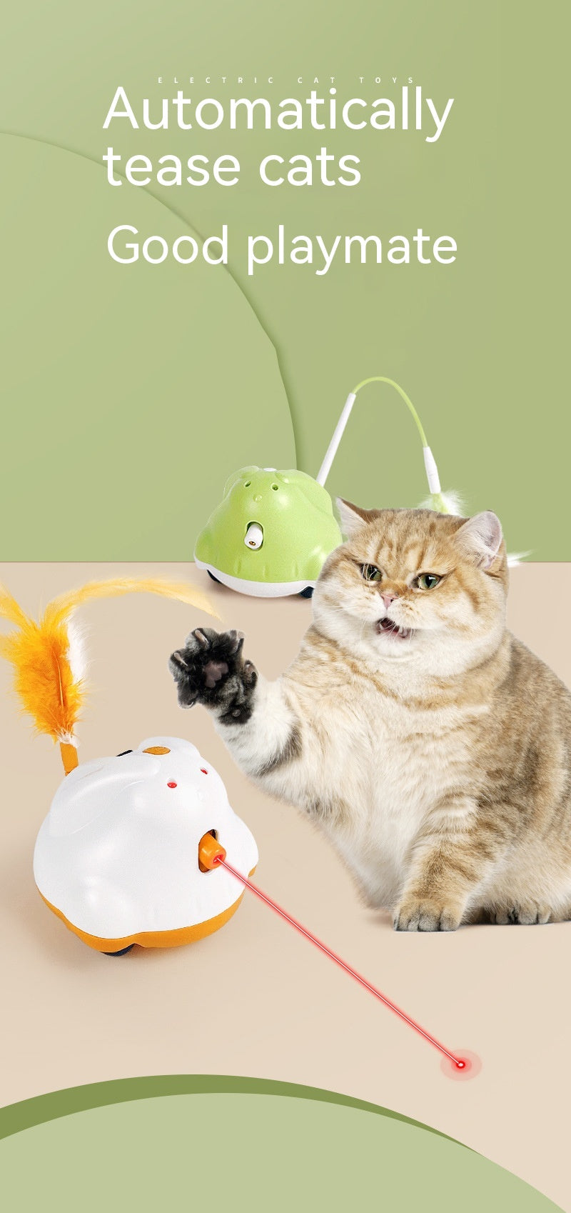 Feather Fishing Rod Turntable Automatic Self-Hi Laser Cat Teaser Toy