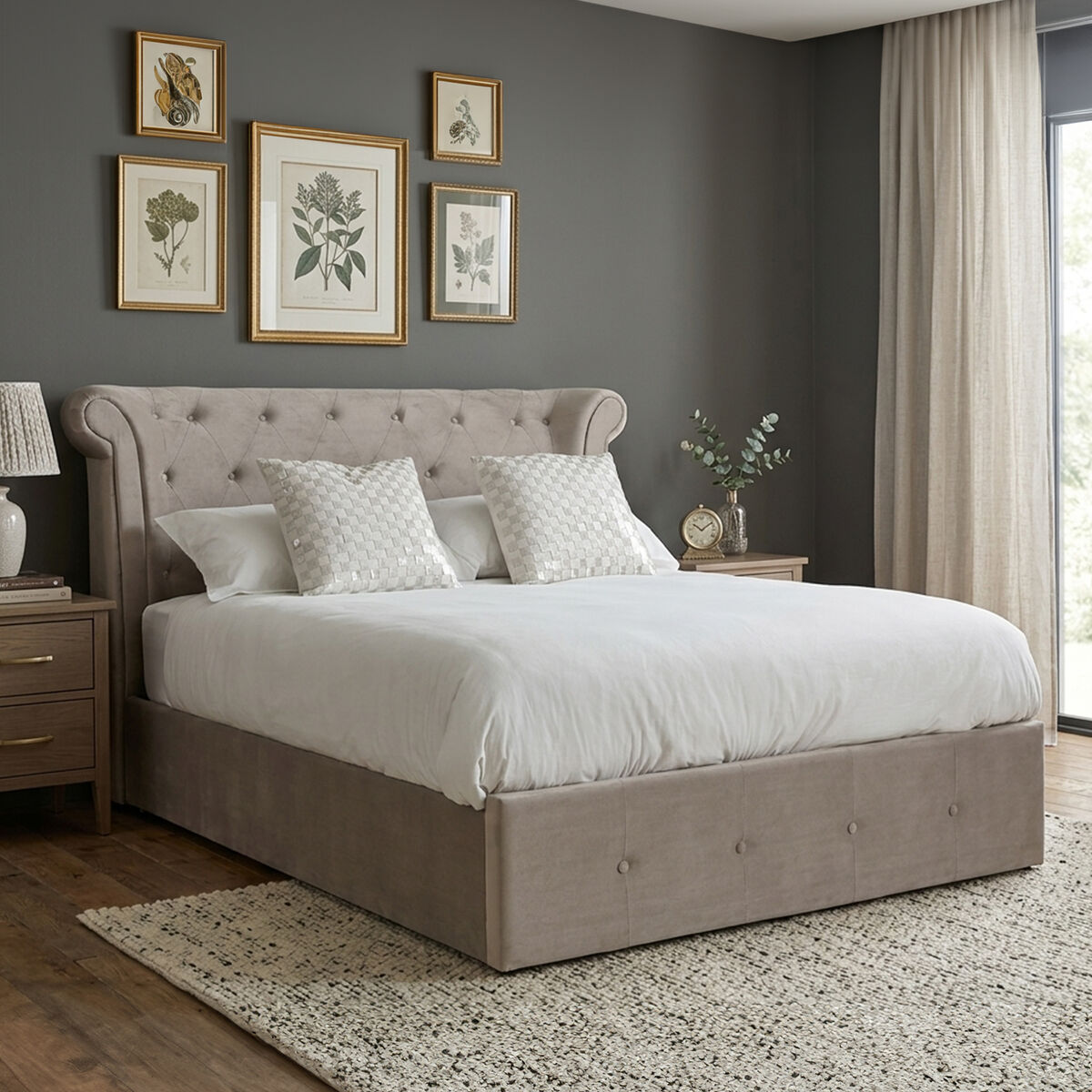 Edison Mink Velvet Ottoman Double Bed
