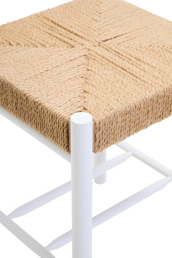 Bandar Natural Rope White Beechwood Stool with Handwoven Seat