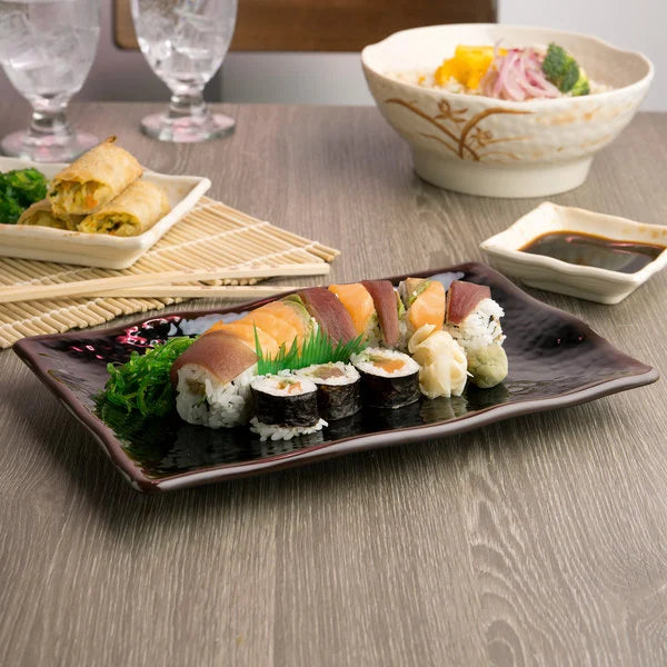Tenmoku Rectangular Melamine Wave Plate 11 1/4" x 7 1/4" - Dozen