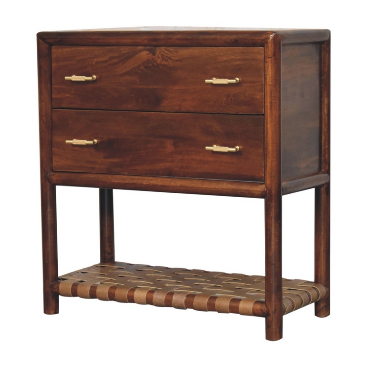 Artisan Furniture Solid Wood Regency Woven 2-Drawer Nightstand, 1 Shelf, Dark Brown
