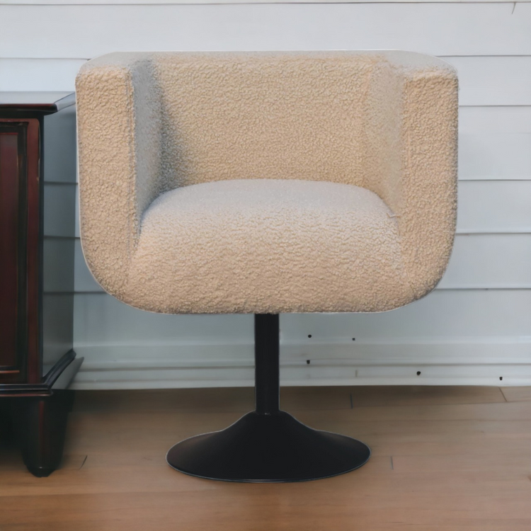 Artisan Furniture Solid Mango Wood Cream Boucle Swivel Chair