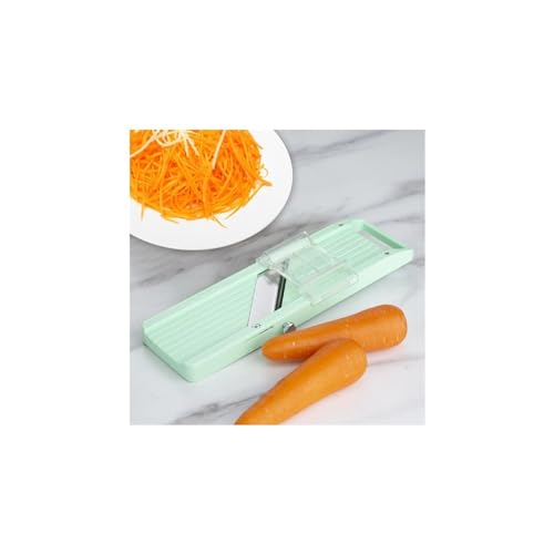 Vogue Kitchen Mandoline, Sage - D445, 3 Interchangeable Blades, Safety Guard, ABS Plastic, 0.68lbs, 9.0x30.5x2.5cm