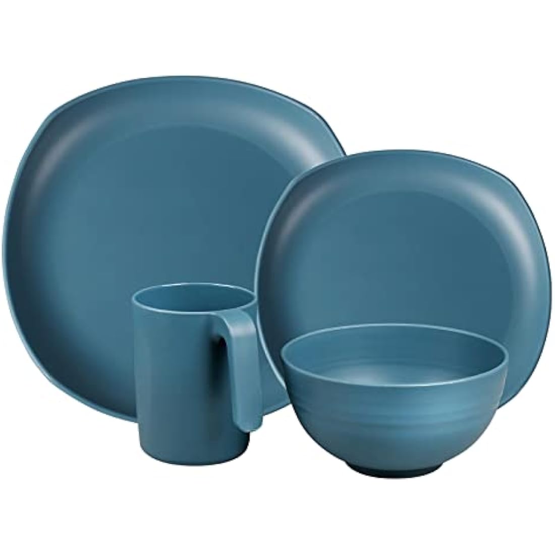 Greentainer Unbreakable Lightweight Dinnerware Sets, Plastic Dinner Set, 4 Dining Plates, 4 Bowls, 4 Cups, Microwave and Dishwasher Safe, Camping Tableware for Kids and Adults, Service for 4(Blue)