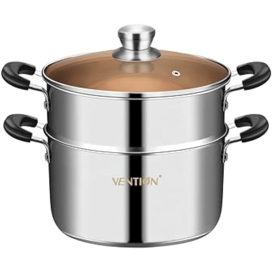 VENTION Stainless Steel Steamer Cooking 18cm for Induction Hob, Vegetable Steamer Pan, Couscous Pot 2 L