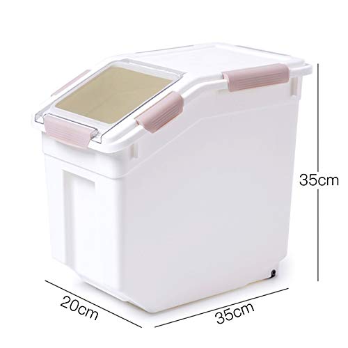 Toolzia Rice Dispenser 10kg with Scoop, Airtight Rice Storage Container Dry Food Dispenser Large Sealed Grain Containe Bin (Pink)