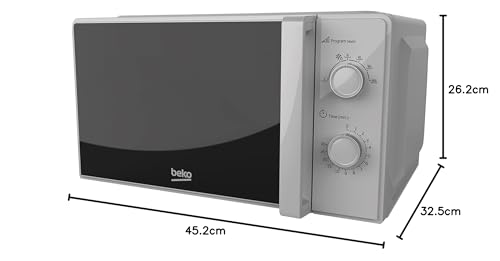 Beko MOC20100SFB Solo Microwave, Includes Auto-Defrost and 30 min Mechanical Timer, Silver Design, 20 L Capacity, 700 W Power