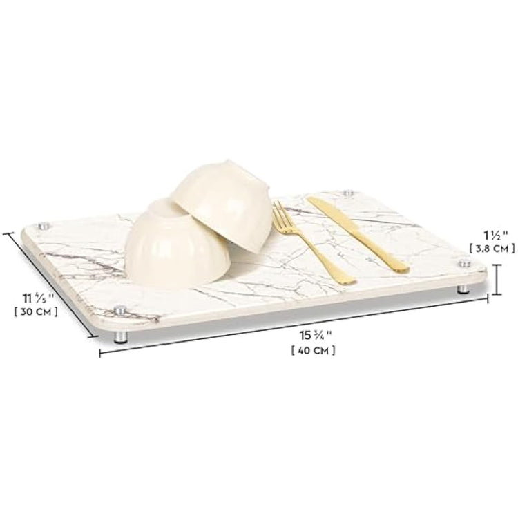 Spaceneat Diatomite Stone Drying Mat for Kitchen Counter - Rapid Moisture Removal - 40 x 30 cm Large Dish Drying Stone for Kitchen Sink - Diatomaceous Earth Quick Dry Dish Mat - White Marble