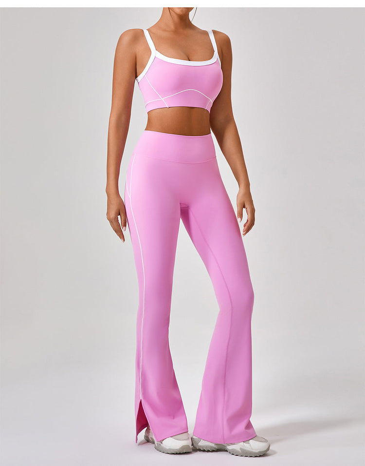Outdoor Sports Yoga Suits Women's Spaghetti Strap Contrast Color Fitness Set Outfits