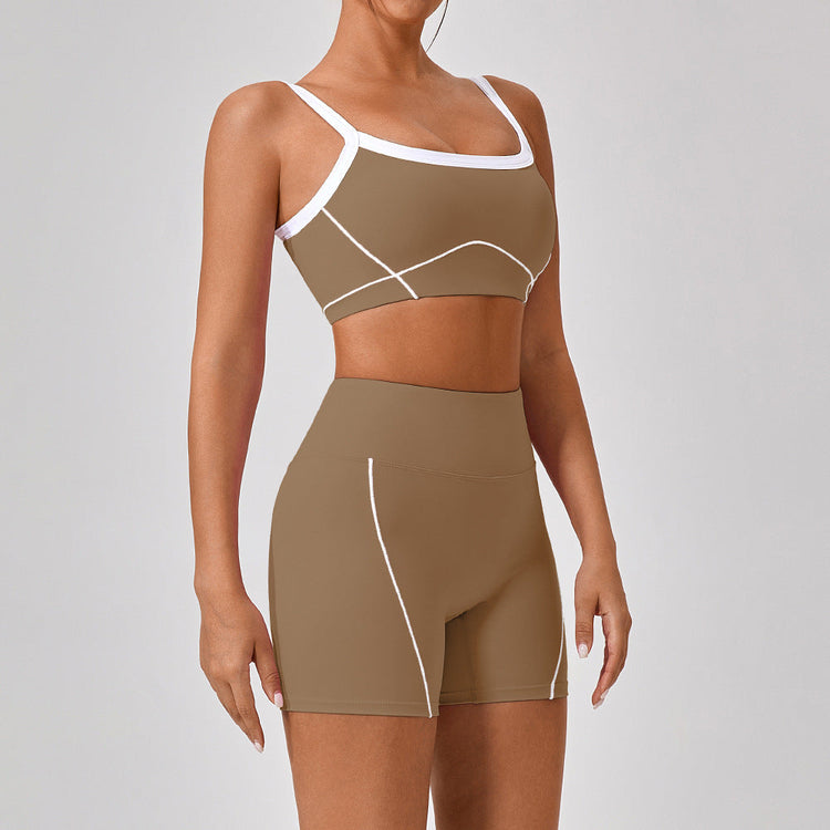 Outdoor Sports Yoga Suits Women's Spaghetti Strap Contrast Color Fitness Set Outfits