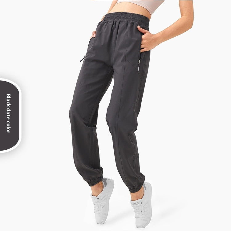 Zipper Pocket High Waist Running Pants Women's Peach Hip Fitness Trousers