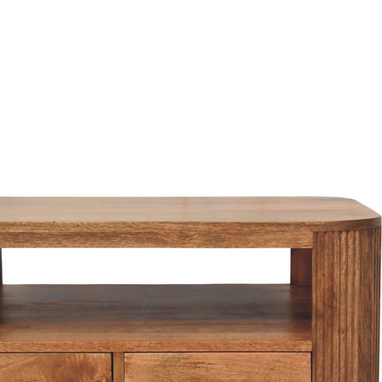 Artisan Furniture Solid Wood Briarwood Fluted Coffee Table, 2 Drawers, 1 Shelf, Beige