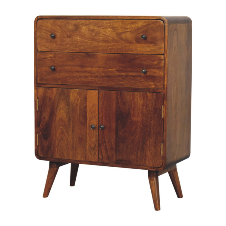 Artisan Furniture Solid Mango Wood Curved Nordic Charm Cabinet