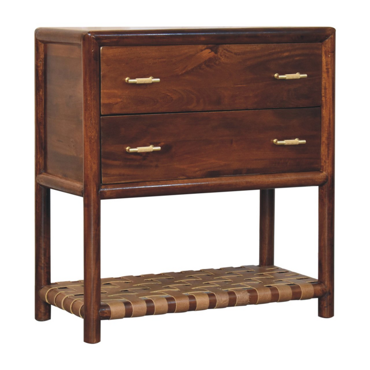 Artisan Furniture Solid Wood Regency Woven 2-Drawer Nightstand, 1 Shelf, Dark Brown