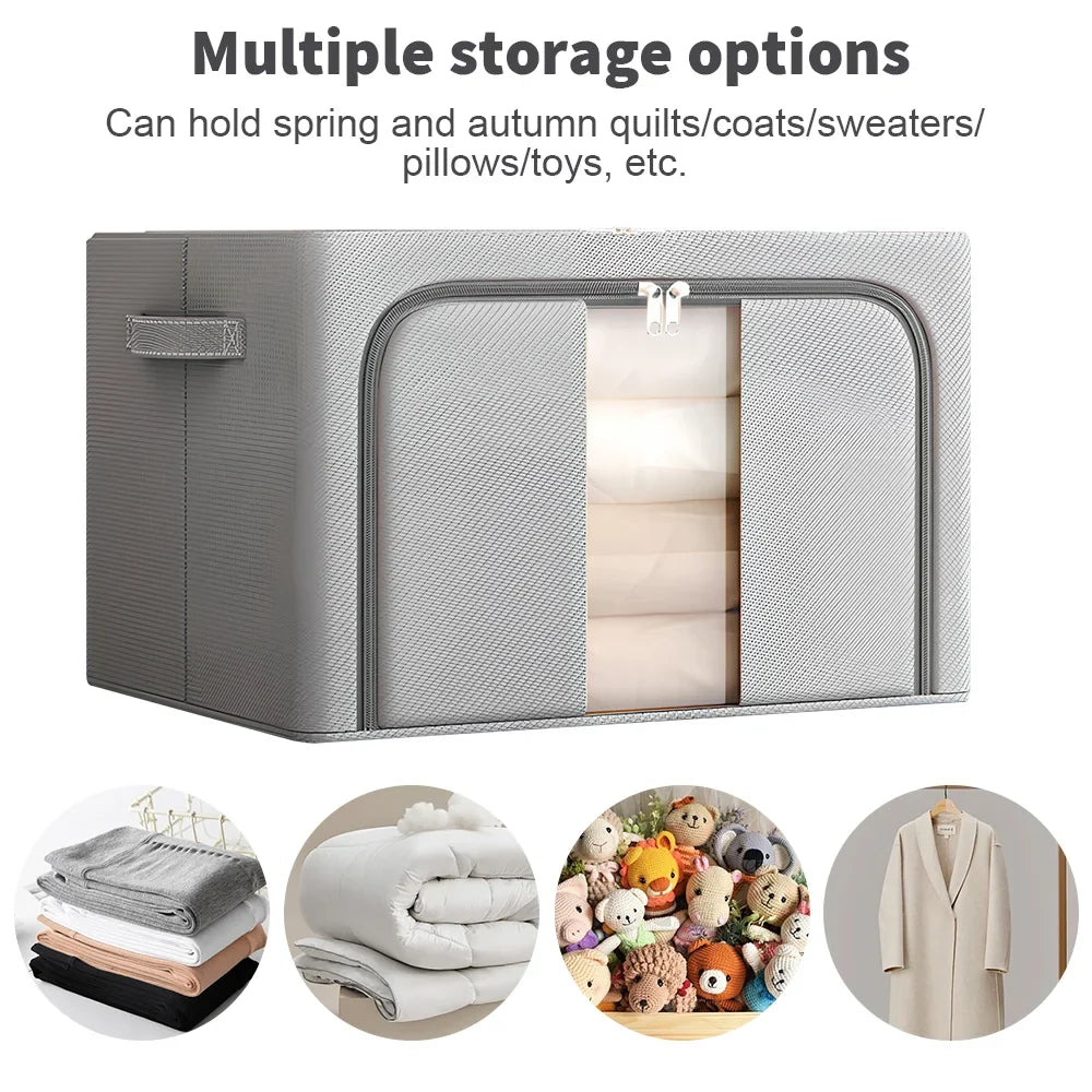 4 Pack 66L Clothes Storage Bags with Metal Frame Oxford Foldable Organisers Box