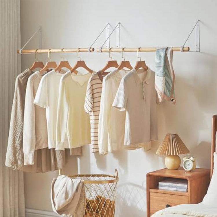 IBUYKE Wall Wardrobe Coat Rack,Wood Wall Mounted Clothes Rail,Hallway Furniture in Industrial Style, Modern Wardrobe Rail,Coat Rack for Entrance, Wall, Door, Bathroom, Bedroom,White TYJ005W-2