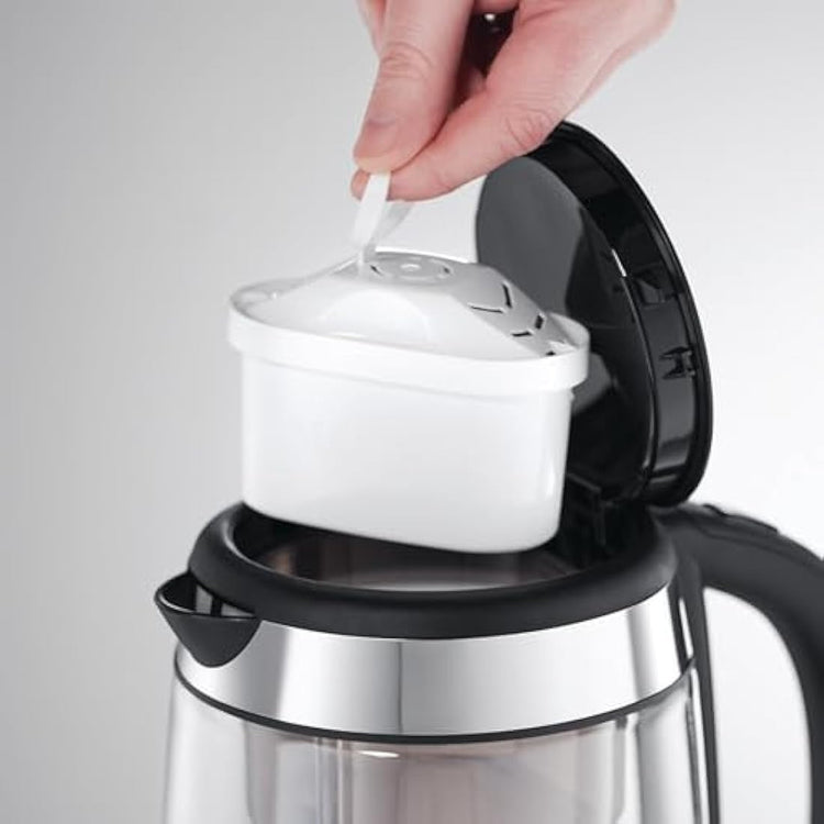 Russell Hobbs Brita Filter Purity Glass 1.5L Electric Cordless Kettle for cleaner, clearer water (Brita Maxtra+ Cartridge inc with replacement reminder, Fast boil 3KW, Perfect pour spout) 20760-10