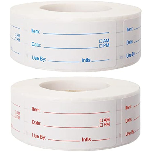 2 Rolls 1000 Pieces Removable Food Stickers, 1 x 2 Inch Food Freezer Lables Reminder Food Storage Labels Prep Canning Labels for Jars, Pantry and Meal Containers (Red, Blue)