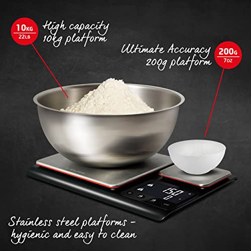 Heston Blumenthal Precision by Salter 1049A HBBKDR Digital Kitchen Scale Dual Electronic Baking Scale, Large 10kg Platform, Small 200g Precision