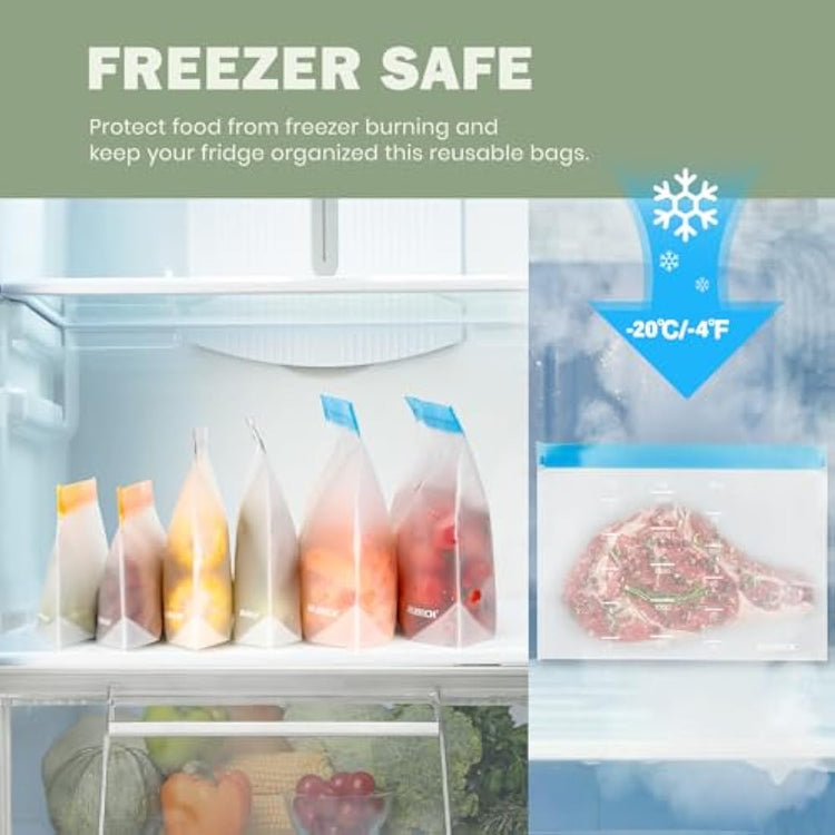 IDEATECH 20 Pack Reusable Freezer Bags, BPA Free Sandwich Bag, Reusable Silicone Food Storage Bag Leak Proof Airtight Container for Lunch, Snacks, Fruits and Vegetables