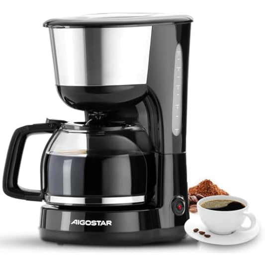 Aigostar Filter Coffee Machine Drip Coffee Maker, 40Mins Keep Warm, Anti-Drip Function, Fast Brewing Coffee Maker with Reusable Filter, Pour Over Technology, 1000W, 1.25L - Chocolate 30KYJ