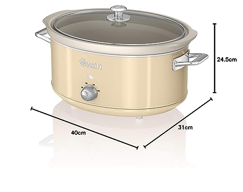 Swan SF17031CN Retro Slow Cooker with 3 Temperature Settings, Keep Warm Function, 6.5L, 320W, Retro Cream