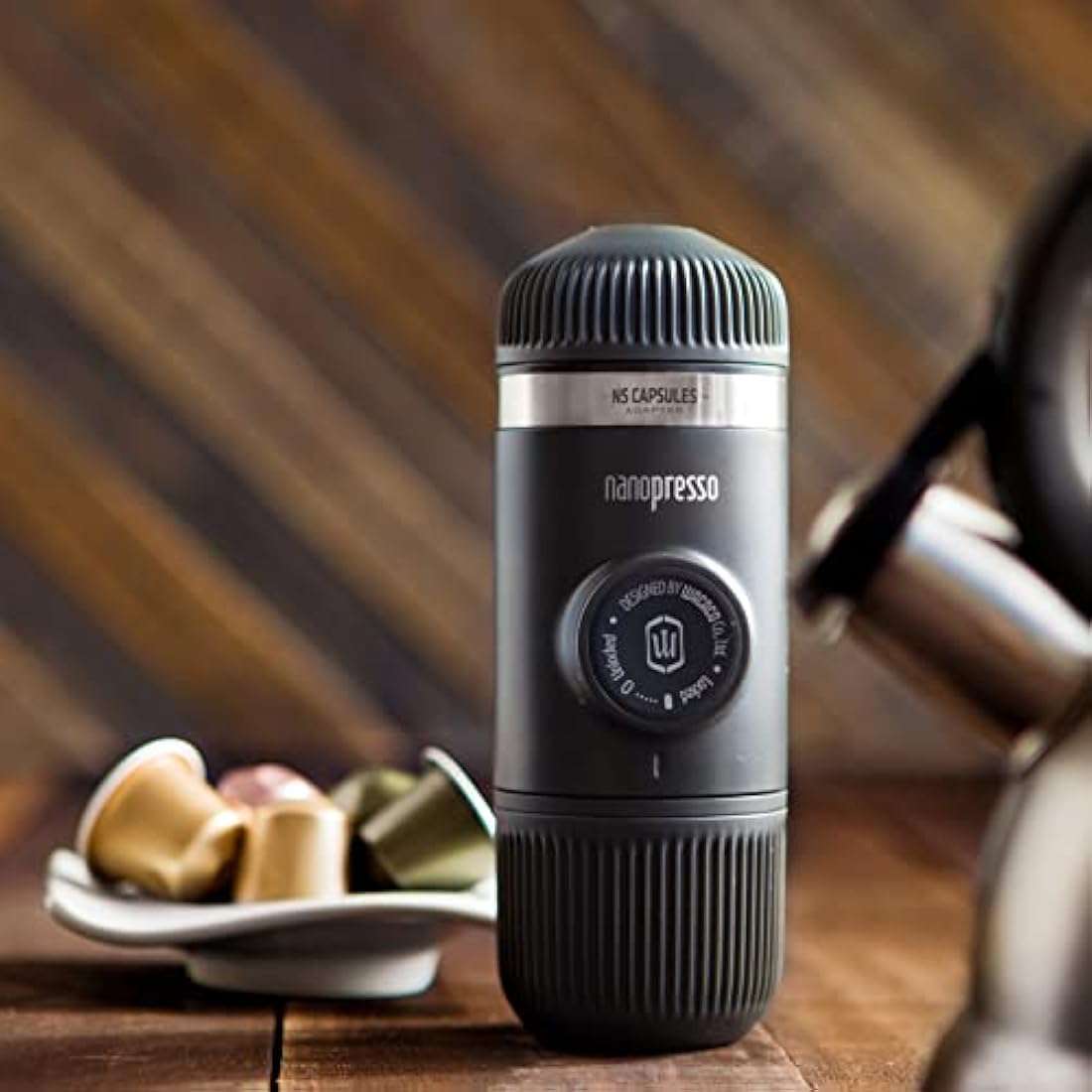 WACACO Nanopresso Portable Espresso Maker Bundled with NS Adapter, Compatible With Ground Coffee &*Nespresso®* Capsule, Travel Coffee Maker, 18 Bar Pressure, Manually Operated, For Camping