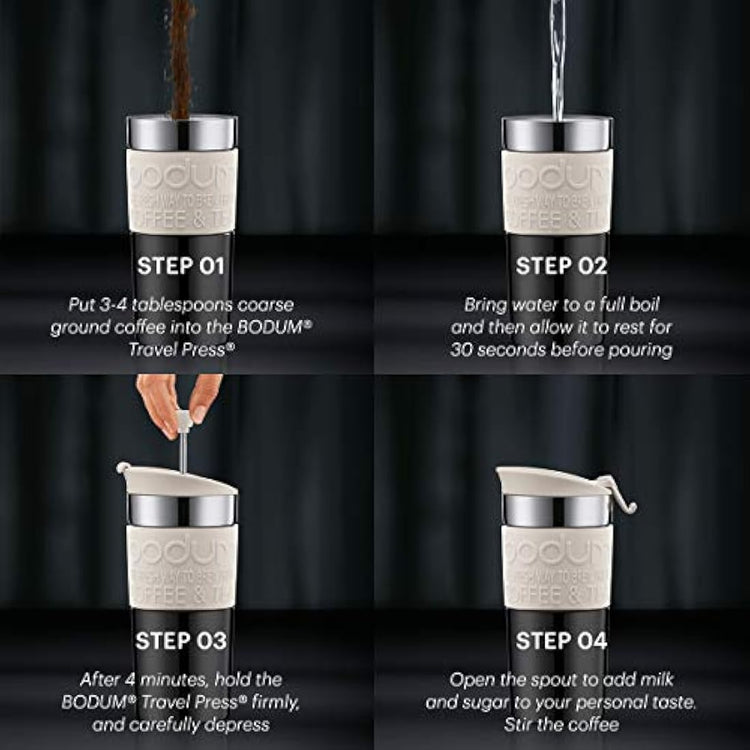 BODUM Travel French Press Coffee Maker, Vacuum, Small, 0.35 L - Off-White