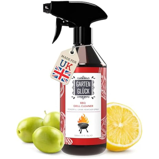 Garten Glück BBQ Cleaner Spray - 500ml - Heavy-Duty BBQ Degreaser with Cold-Pressed Lemon Oil, Natural BBQ Cleaning Products for Grill, Grates & Tools, Easy to Use Barbecue Cleaner for Stubborn Grease