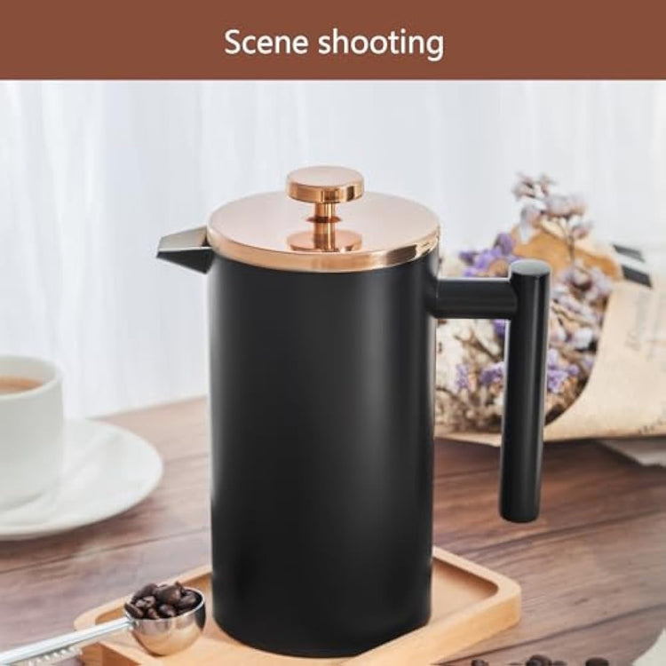 Wrobic Cafetiere French Press Coffee Maker, 1000ml/34oz Double-Wall Insulated Stainless Steel, 3 Level Filtration System, French Press for Home, Camping and Office (6 cup to 8 cup Black)