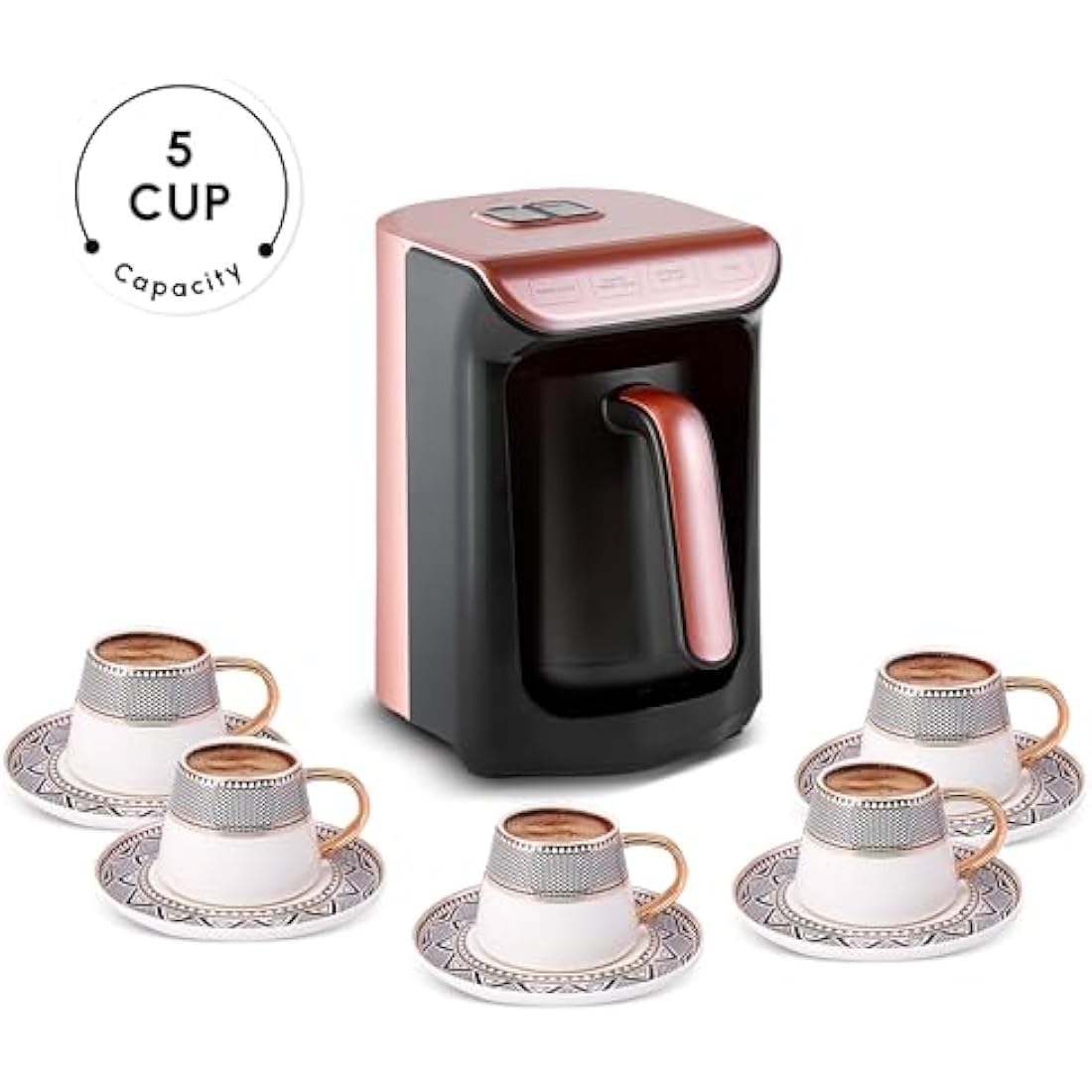 KARACA Hatır Köz Turkish Coffee Machine, for 5 People, 535W, Simple, Traditional & Fully Automatic Turkish Coffee Maker, Roseberry