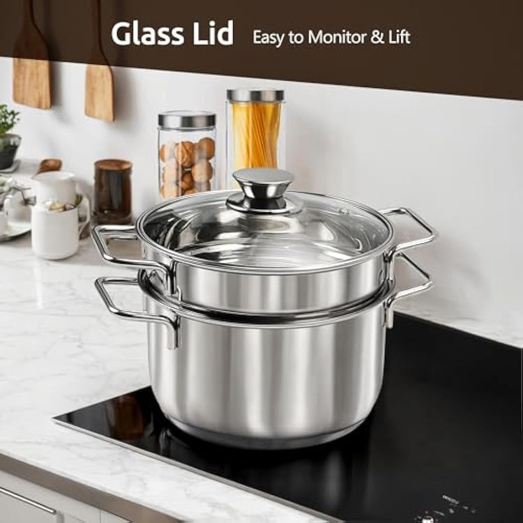 14-Piece Stainless Steel Cookware Set with Glass Lids