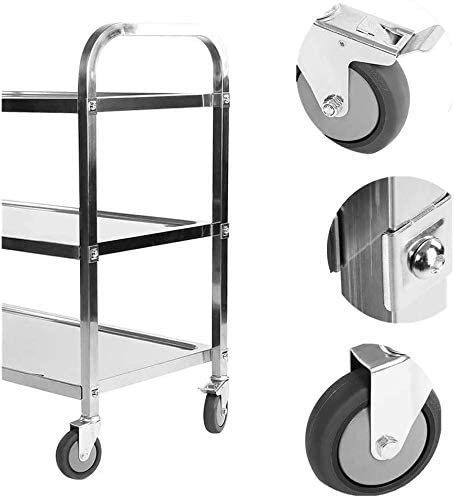 uyoyous 3 Tier Stainless Steel Trolley 750x400x835mm Serving Trolley Kitchen Catering Trolley Multi-Purpose Kitchen Serving Trolley with Brake for