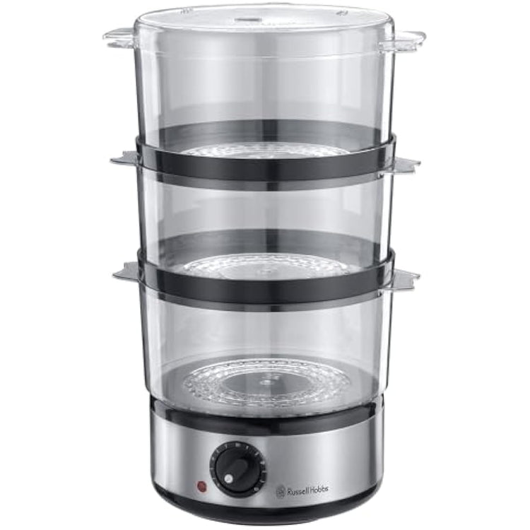 Russell Hobbs 3 Tier Electric Food Steamer, 7L, Stackable baskets for easy storage, Dishwasher safe BPA free baskets, Rice bowl inc, 60 min timer, Healthy eating, Energy saving, 400W, 14453