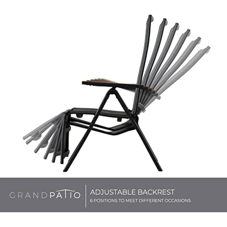 Grand patio Foldable Sun Lounger, Reclining Garden Chair, Aluminium Camping Chairs, Adjustable 6 Position High Backrest, Deck Chair for Garten, Outdoor, Poolside (Black)
