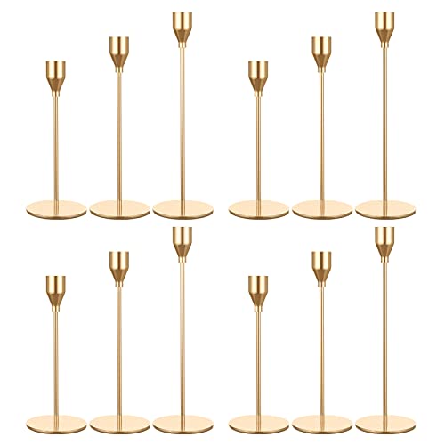 Set of 12 Gold Candle Holders, Metal Candle Holder Tapers Fit 3/4 Inch Pillar Candles, Elegant Decor for Dining, Dating, Party,