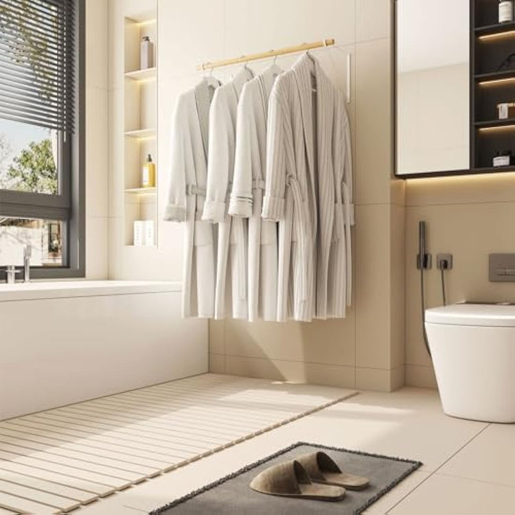IBUYKE Wall Wardrobe Coat Rack,Wood Wall Mounted Clothes Rail,Hallway Furniture in Industrial Style, Modern Wardrobe Rail,Coat Rack for Entrance, Wall, Door, Bathroom, Bedroom,White TYJ005W-2