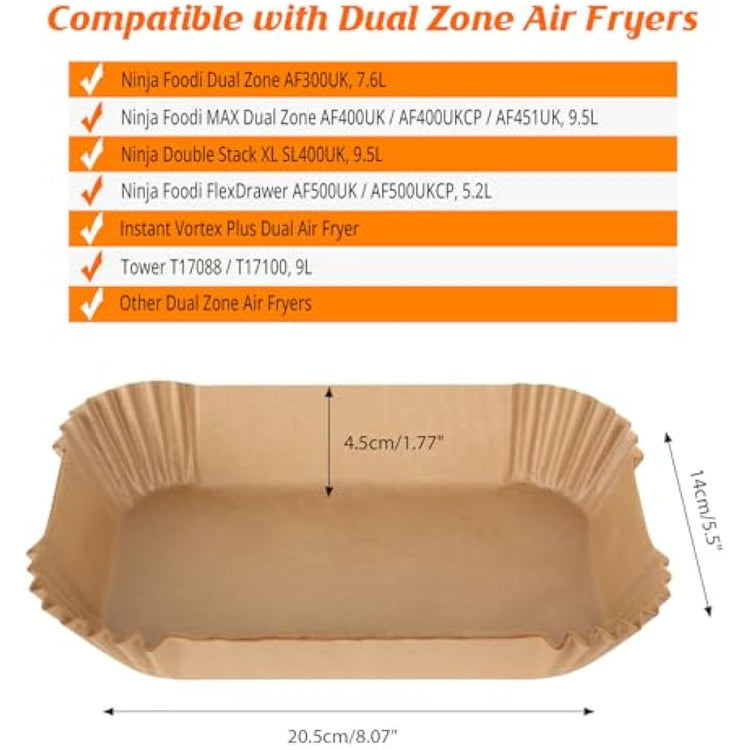 120Pcs Air Fryer Liners for Ninja Dual, Stone TH Disposable Airfryer Parchment Paper Liners Accessories Compatible with Ninja AF300UK AF400UK SL400UK AF500UK, Other Dual Zone Air Fryer