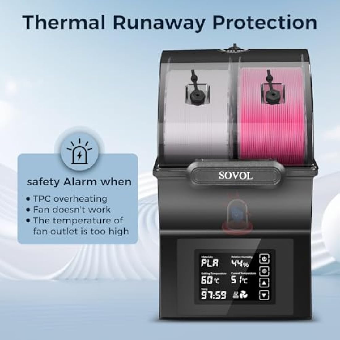 Sovol Filament Dryer, SH02 Dry Box Filament Sealed Storage Box 3D Printer Spool Holder with PTC Heater, Filament Dehydrator with Touch Screen, One Key Set, Compatible with PLA PETG TPU ABS 1.75/2.85mm