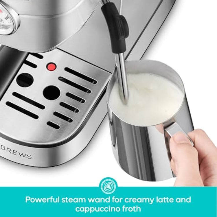CASABREWS CM5418 Espresso Machine 20 Bar, Barista Espresso Maker with Steam Milk Frother, Stainless Steel Coffee Machine with 1L Removable Water Tank for Cappuccino, Latte, Silver