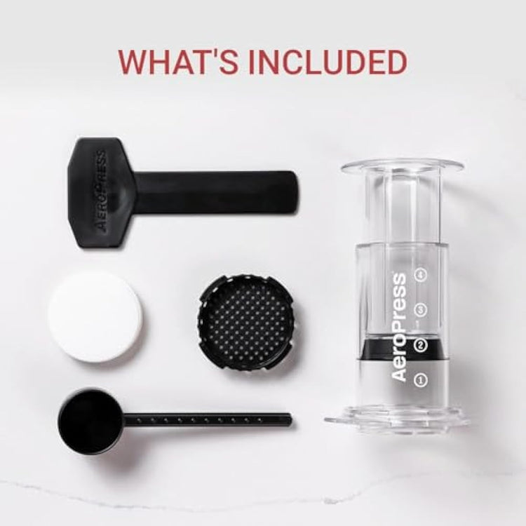 AeroPress Clear Coffee Press – 3 in 1 brew method combines French Press, Pourover, Espresso - Full bodied coffee without grit or bitterness - Small portable coffee maker for camping & travel