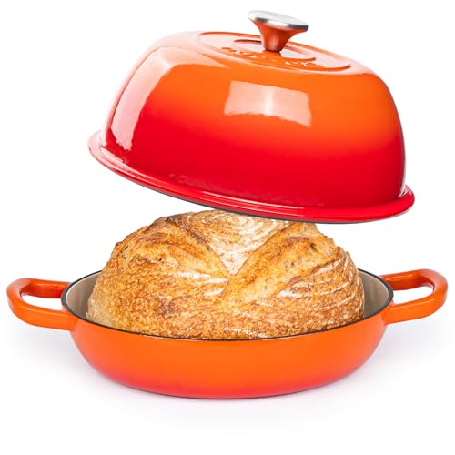 Enamelled Cast Iron Dutch Oven Pot Dutch Oven For Sourdough Bread Baking Cast Iron Bread Pot Orange, 6 Quarts, 22cm by Nuovva